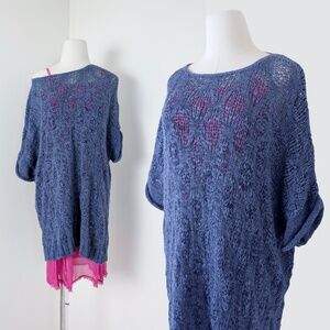 Knit Dress Tunic Short Sleeve Dollman Mini Sweater Dress Long Relaxed Fit